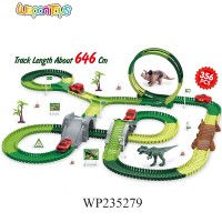 646cm length battery operated road racing track 7.5cm wide plastic dinosaur race track toy